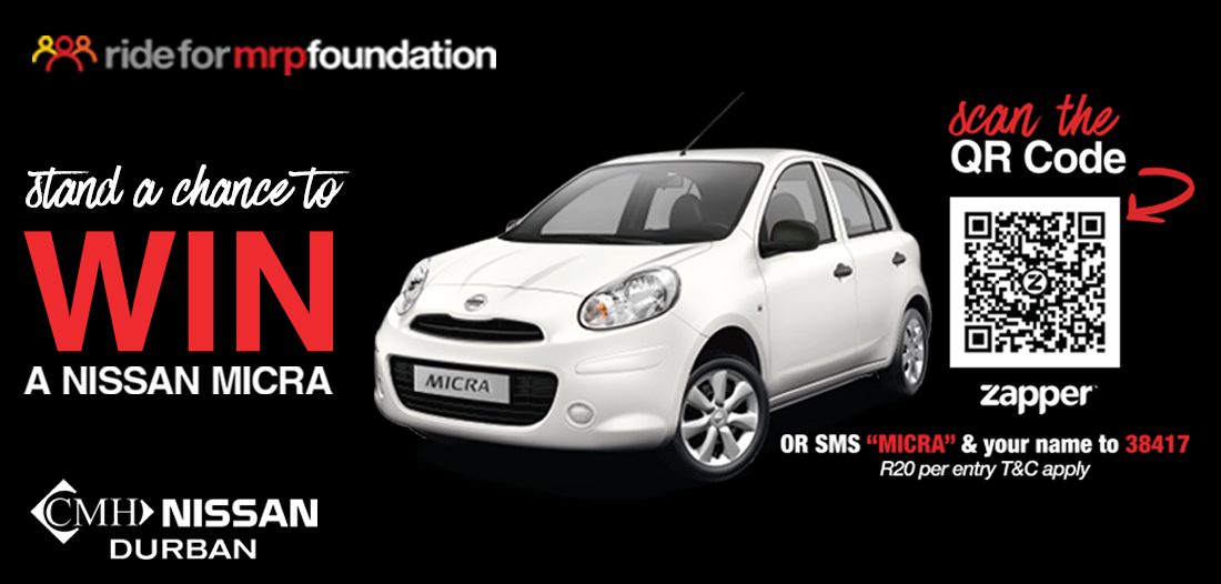 The public can also get involved with the fundraising ride for MRP Foundation by entering a competition to win a new Nissan Micra Active from CMH Nissan Durban.