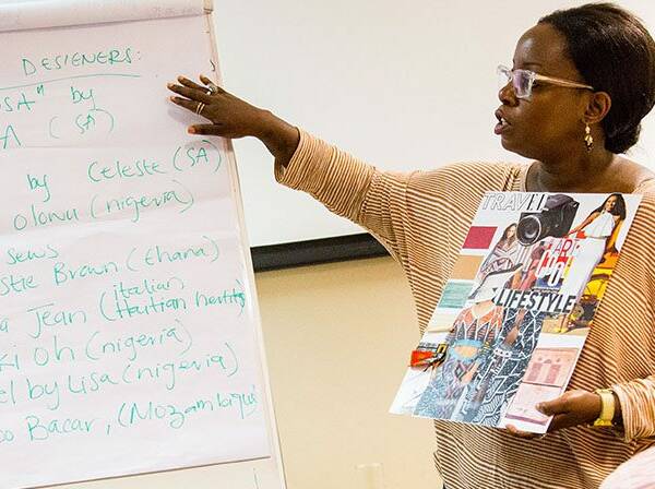 Fashion designer and MRP Foundation Ambassador, Anisa Mpungwe, teaches Jump Start pre-production students to embrace their African design heritage and how to succeed in the workplace.